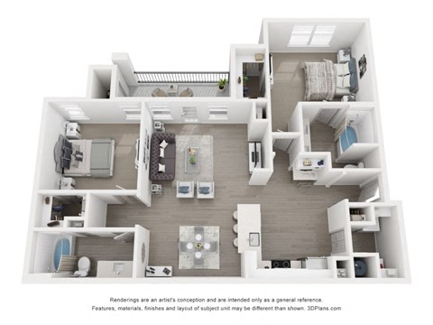 Floor plan for 2 beds, 2 baths, 1198 sqft